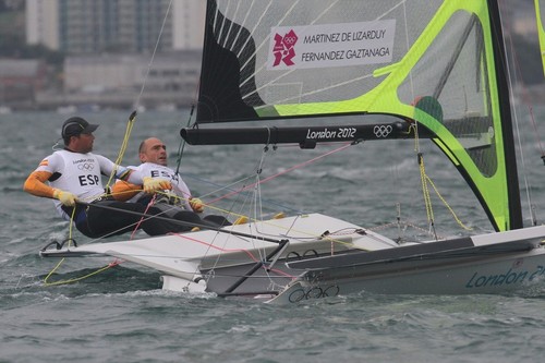 2004 Gold medalist in the 49er class, Iker Martinez and Xabi Xabier Fernández sailing in the 2012 Olympic Regatta Weymouth, England - 49er Race 5 © Richard Gladwell www.photosport.co.nz